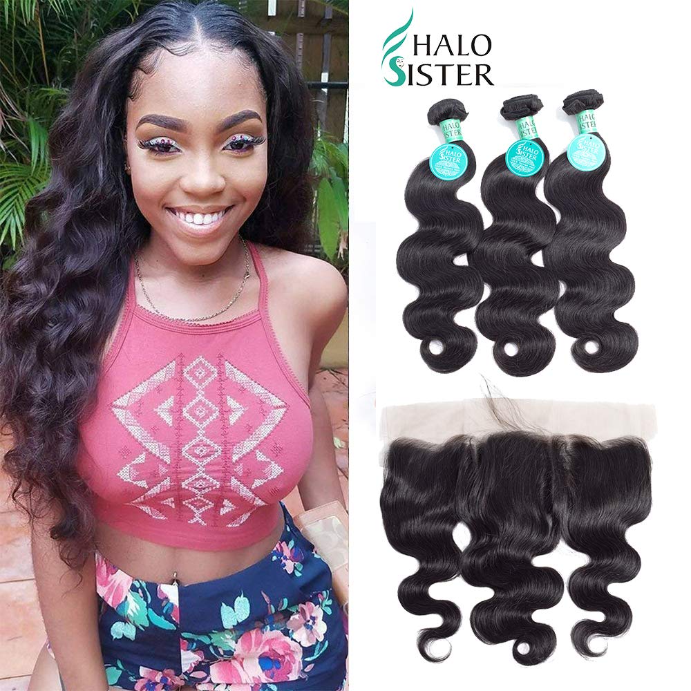 Brazilian Hair Body Wave 100% Unprocessed Virgin 8A Human Hair Weave Natural Black Hair Extensions (26 28 30 inch + 20'' frontal)