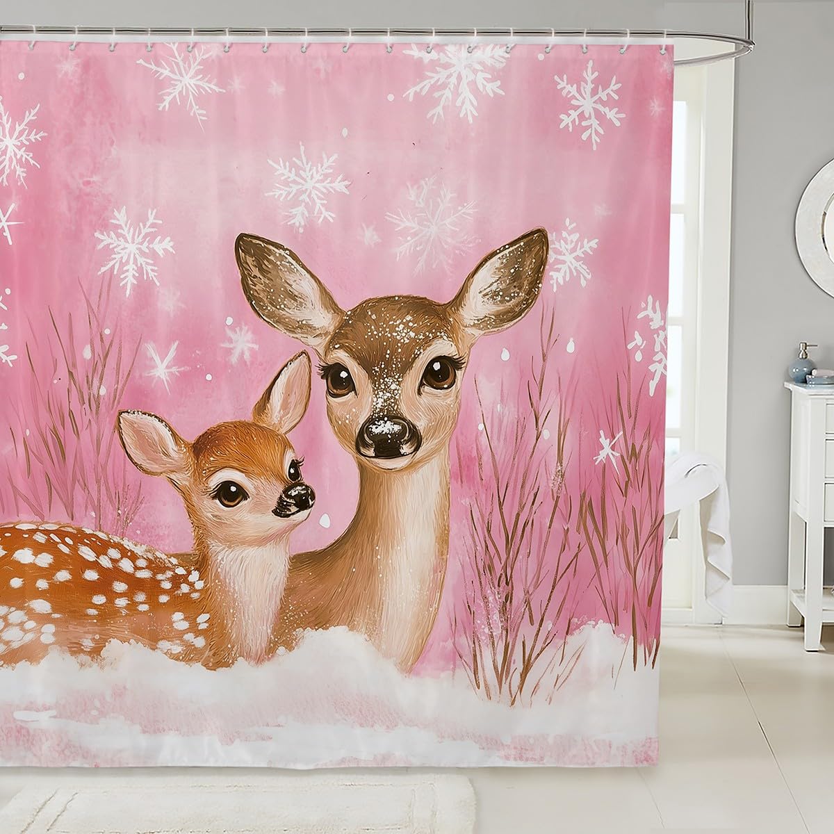 Wapiti de Noël rose rideau douche pour émerveiller vos enfants