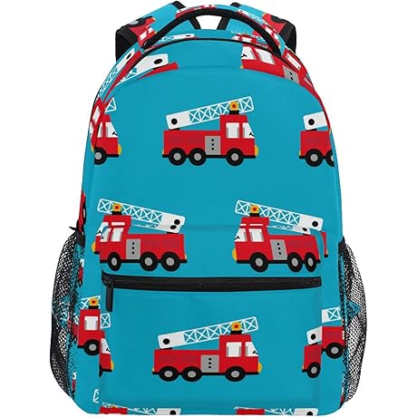 Kids Red Fire Truck Boys Girls School Bookbag and Backpack