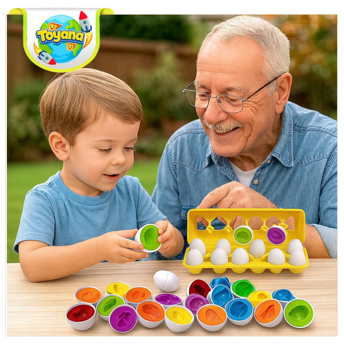 Toyana Baby Matching Eggs Toy in Box, 12 Eggs 24 PCs Shape & Colour Sorting Puzzle, Fine Motor Skills Toy - Image 2