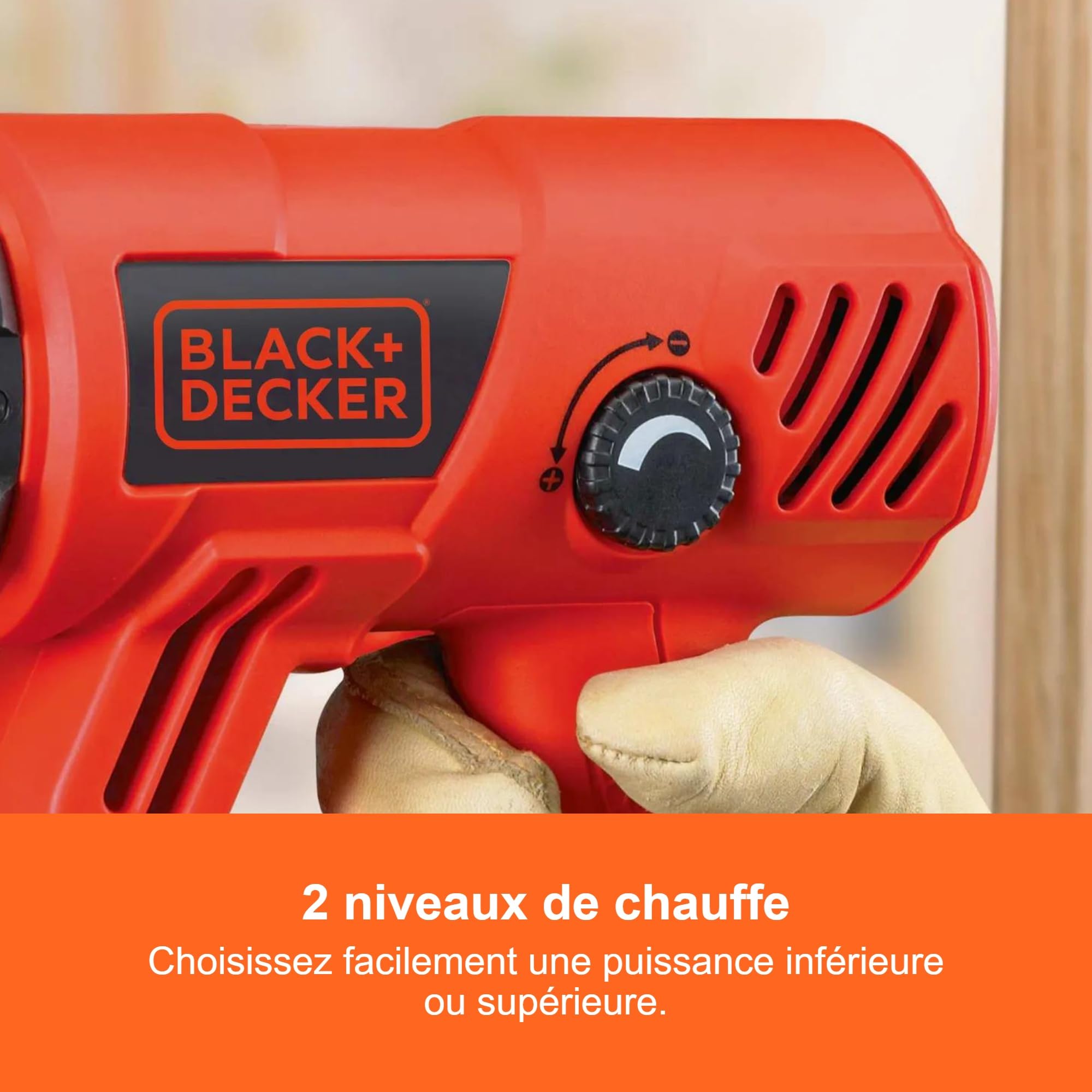 BLACK+DECKER Pistolet Thermique 2000W avec contrôle de température Variable | Contrôle de 50 à 600 °C, 2 niveaux de chauffe, KX2001-QS