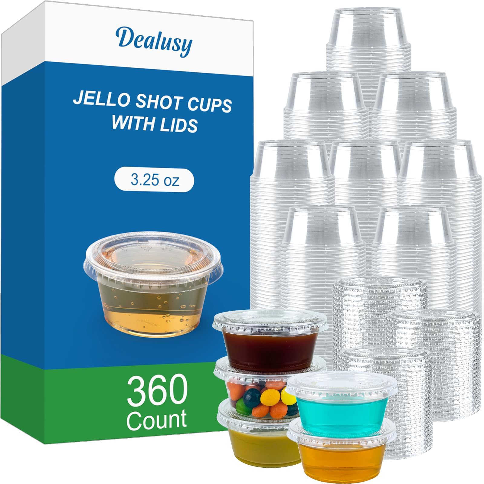Dealusy 360 Set 3.25 oz Jello Shot Cups with Lids