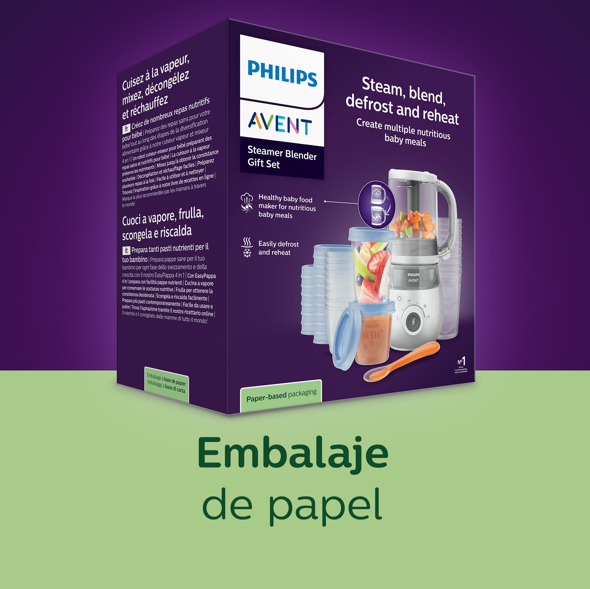 Philips Avent set de regalo de batidora con vaporera: robot de cocina infantil 4 en 1, cocine al vapor, bata, descongele y vuelva a calentar la comida, con vasos de almacenamiento y tapas, SCF883/20