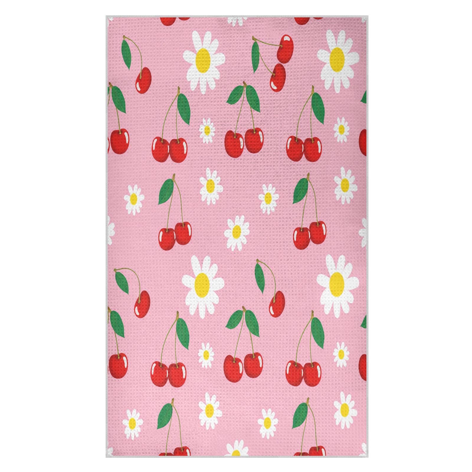 BURSTDDY Cherries Kitchen Towels,Absorbent Dish Towels 2 Pack