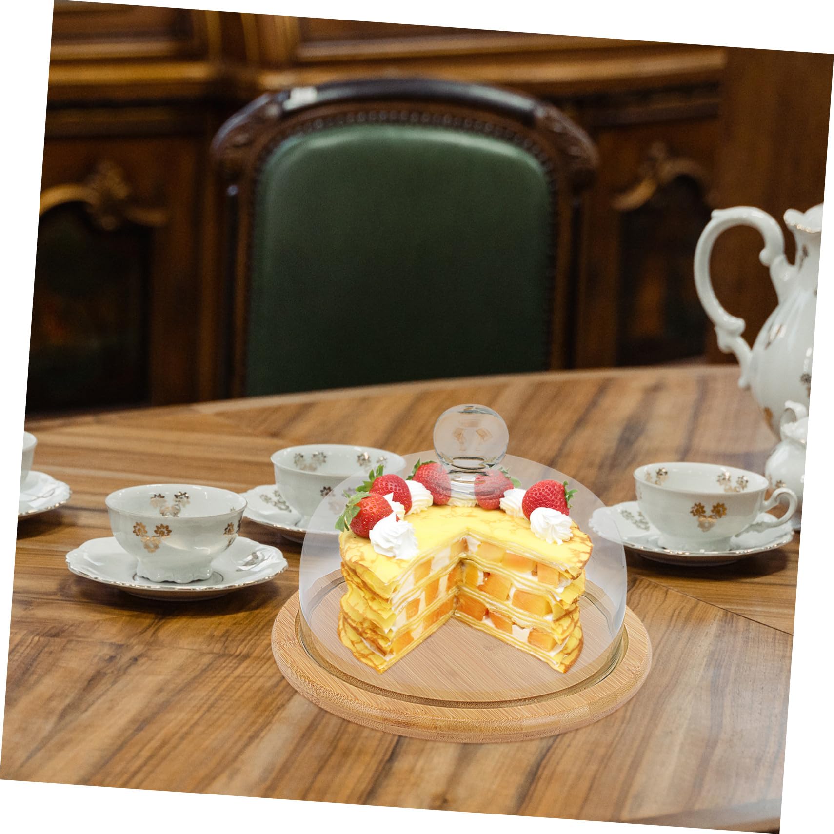 Tortenständer 1 Satz und Glas für Hochzeiten und Partys | Elegante Dessertplatte mit Glasabdeckung, Wiederverwendbar, Schützt den Kuchen, 1 Satz
