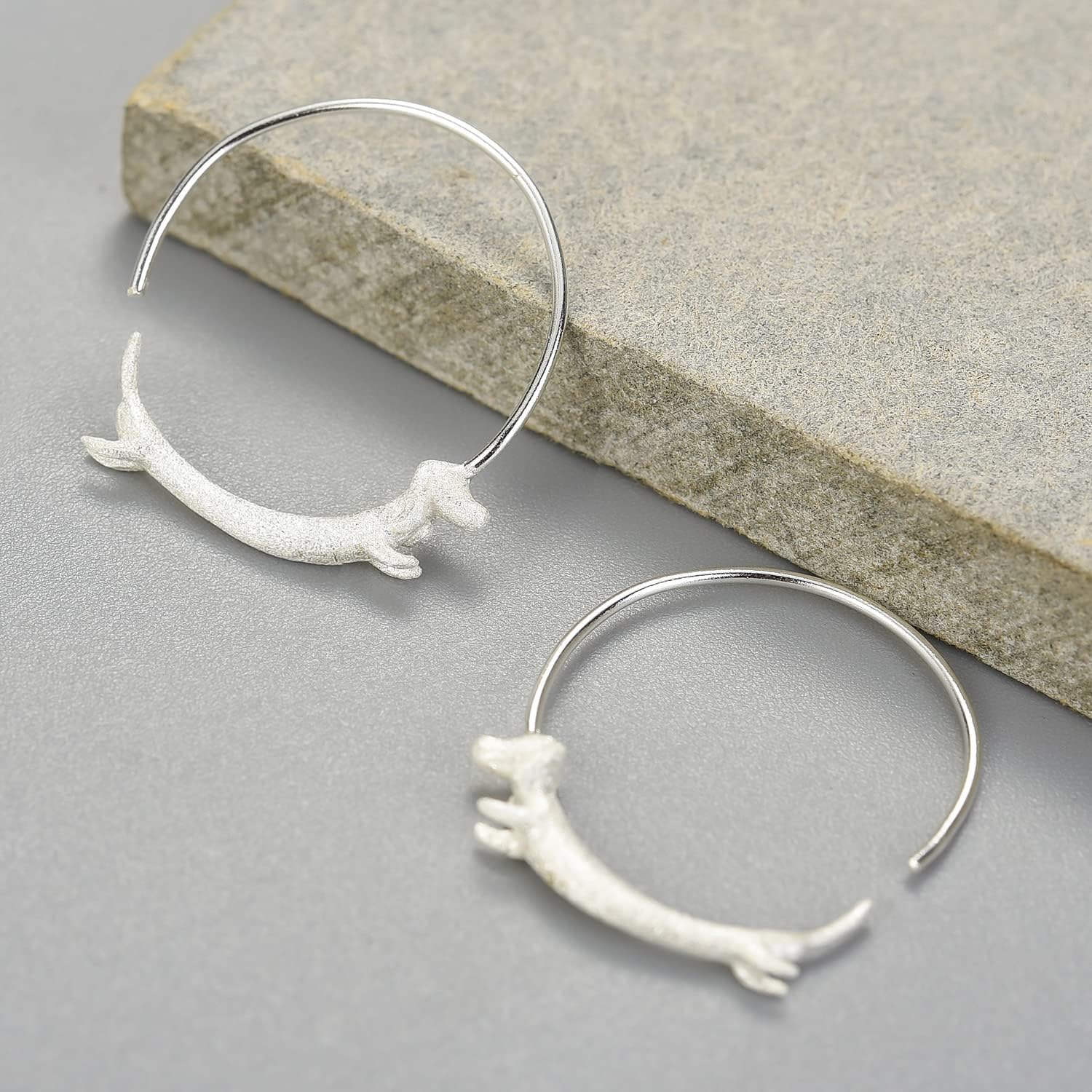 Lotus Fun S925 Sterling Silver Hoop Earrings Lovely Flying Dachshund Dog Big Round Hoop Earrings for Women - Image 5