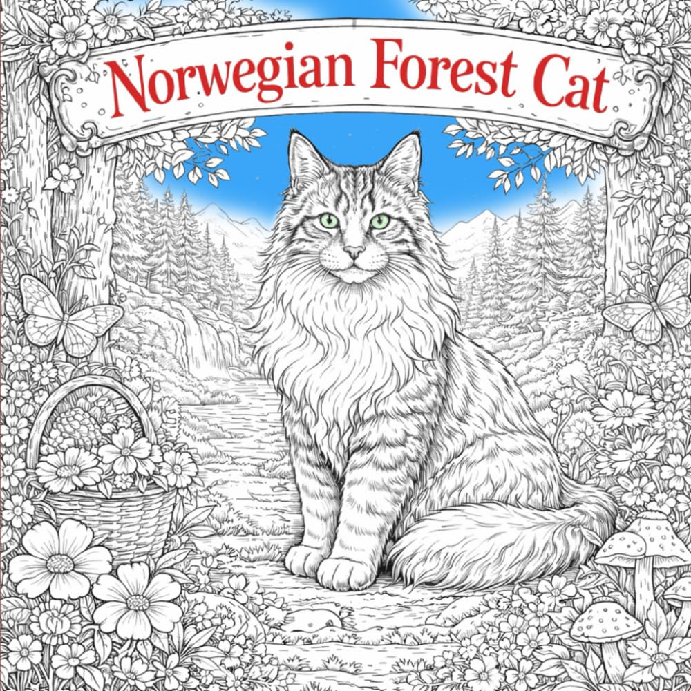 Norwegian Forest Cat Coloring Book: Relaxing Coloring Pages Featuring Beautiful Norwegian Forest Cats in Nature and Cozy Everyday Scenes