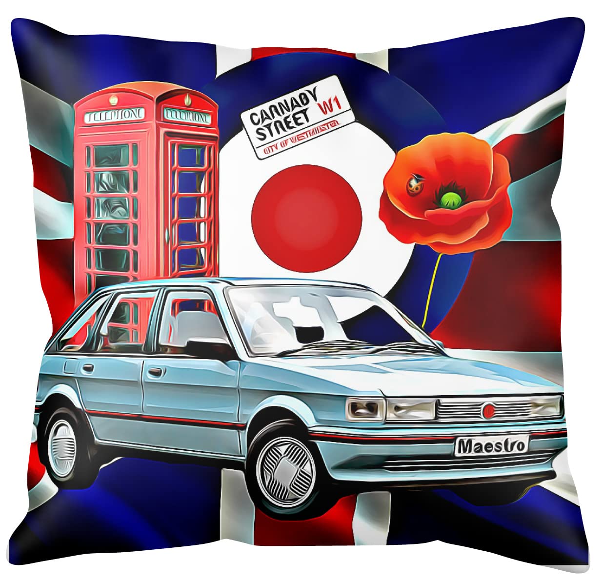 Austin Maestro Cushion/Pillow, Austin Maestro Cushion Cover/Pilowcase, Uk Handmade, Can Be Personalised Union Jack, Poppy,