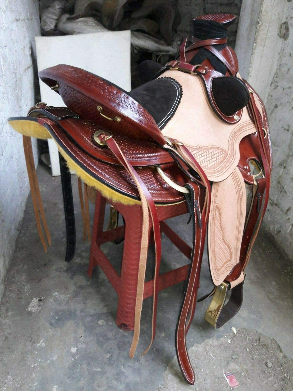 Equestrian Universe - Sillín de cuero para rancho resistente occidental