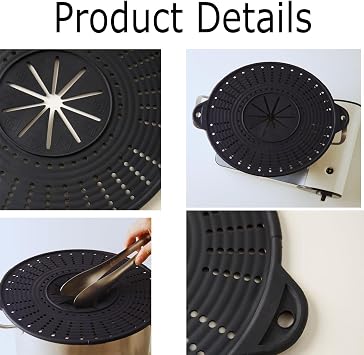 Silicone Splatter Screen,silicone Splatter Guard for Frying Pan,Multi-Use Grease Splatter Guard,12 Non-Stick Oil Splatter Guard (Black)