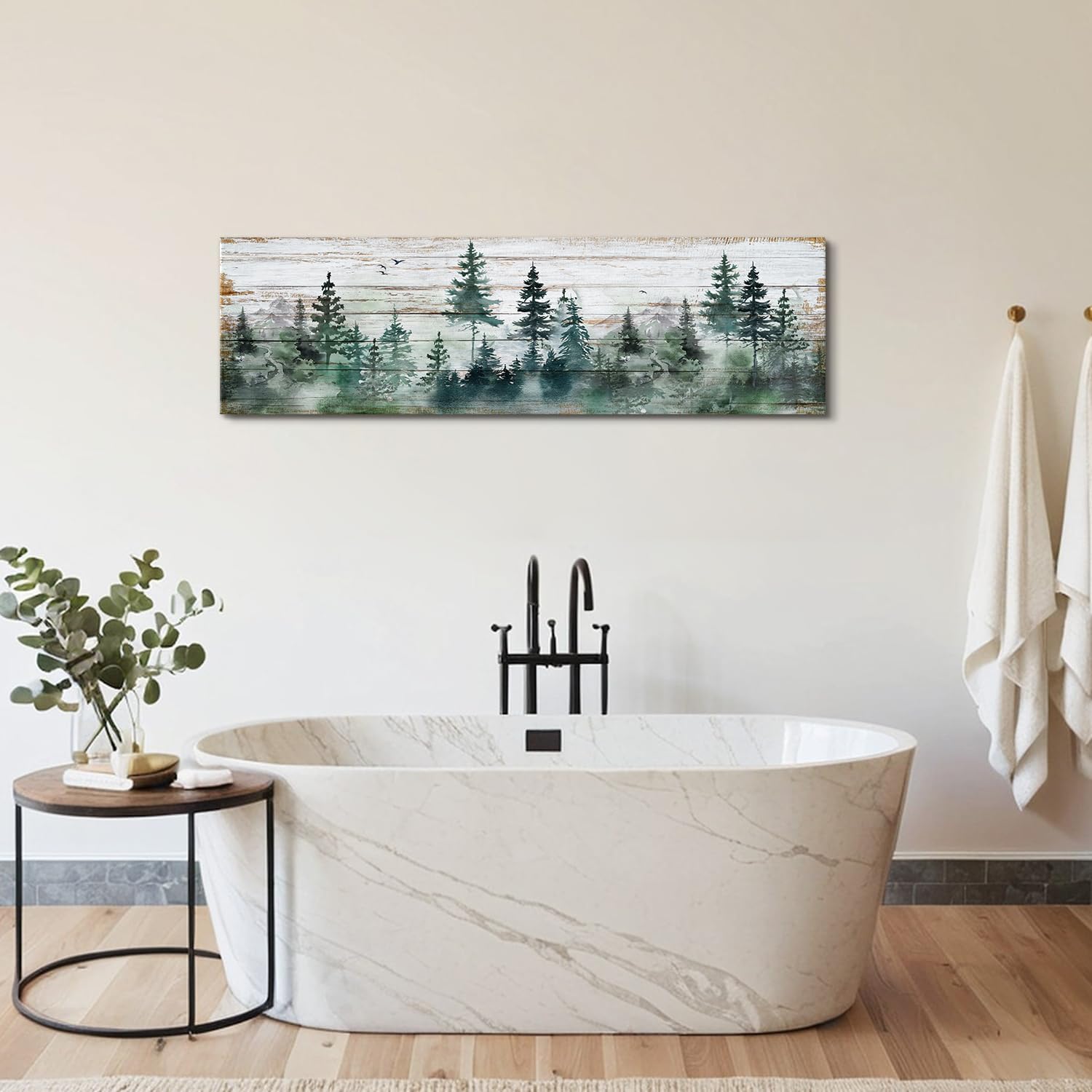 Farmhouse Pine Tree Wall Art Forest Picture Wall Decor Rustic Wood Mountain Canvas Prints Artwork for Living Room Kitchen Cabin Home Decor Vintage Landscape Poster Painting Decorations 14x48”