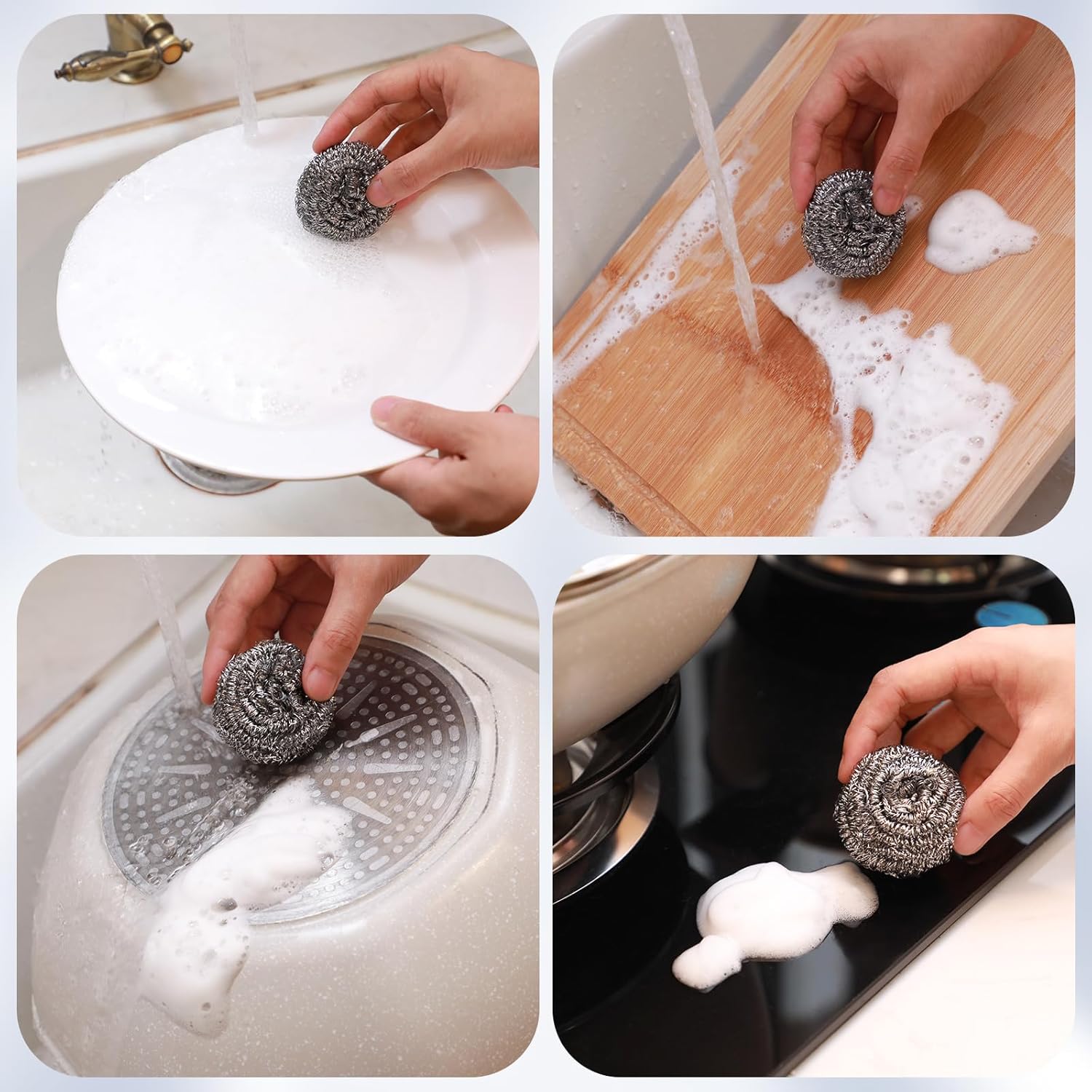 Reallnaive 300 Pcs Stainless Steel Wool Scrubber Bulk Steel Wool Sponges Pack Metal Dishwashing Wire Scouring Pads Heavy Duty Clean Dish Pot Pan and Oven for Cleaning Kitchen Bathrooms and More