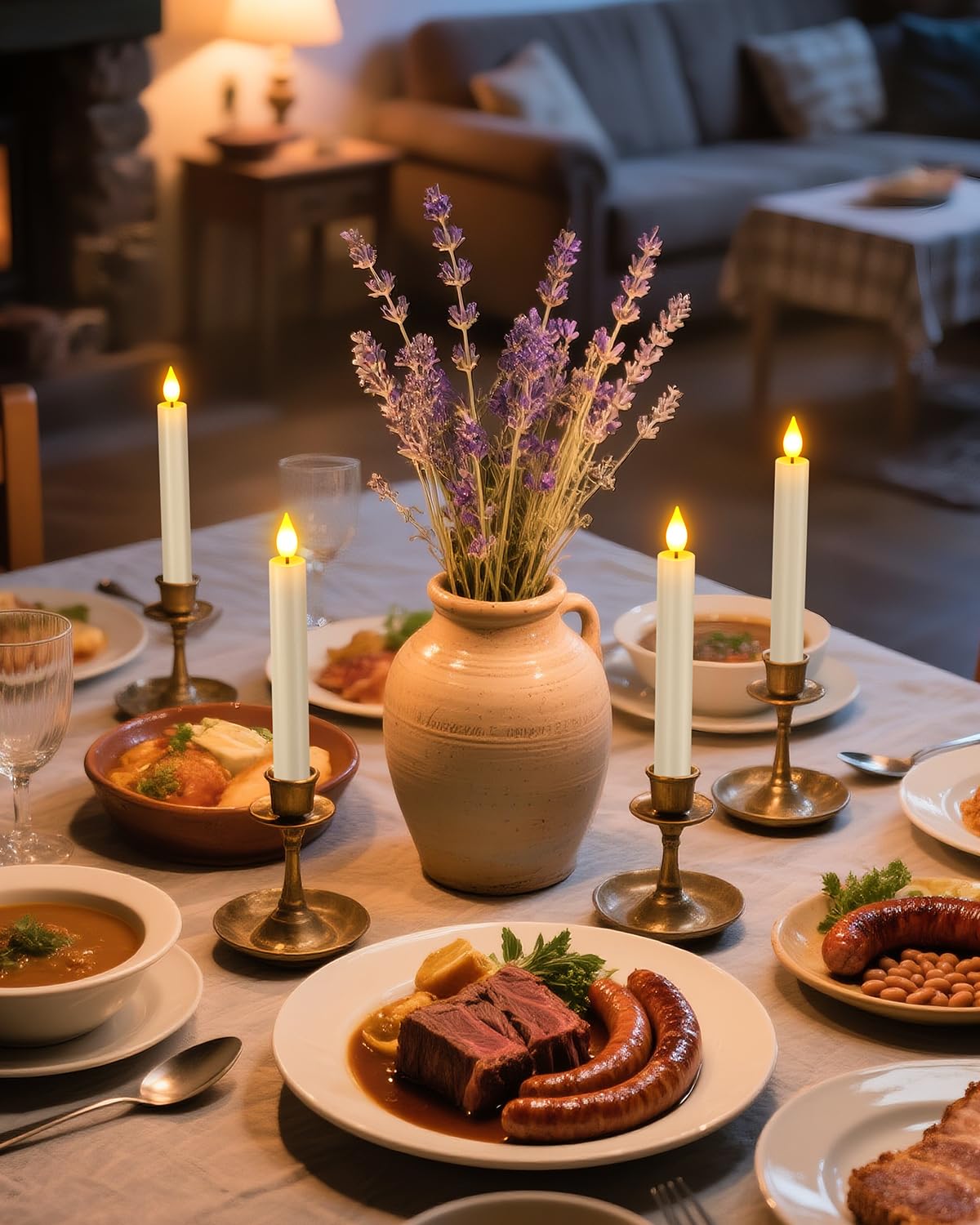 Yme 10er LED Stabkerzen mit Timerfunktion und Ladestation H/D: 17x2 cm | Flackernd Wiederaufladbare Kerzen mit Fernbedienung für Zimmer Tisch Halloween Party Deko Weihnachten Restaurant Hochzeit