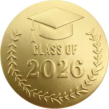 100 Pack Class of 2026 Graduation Stickers Gold Foil Embossed Labels for Graduates Metallic Foil Envelopes Seals for Invitations, Gift and Candy Bag & Party Favors Class of 2026 Gold