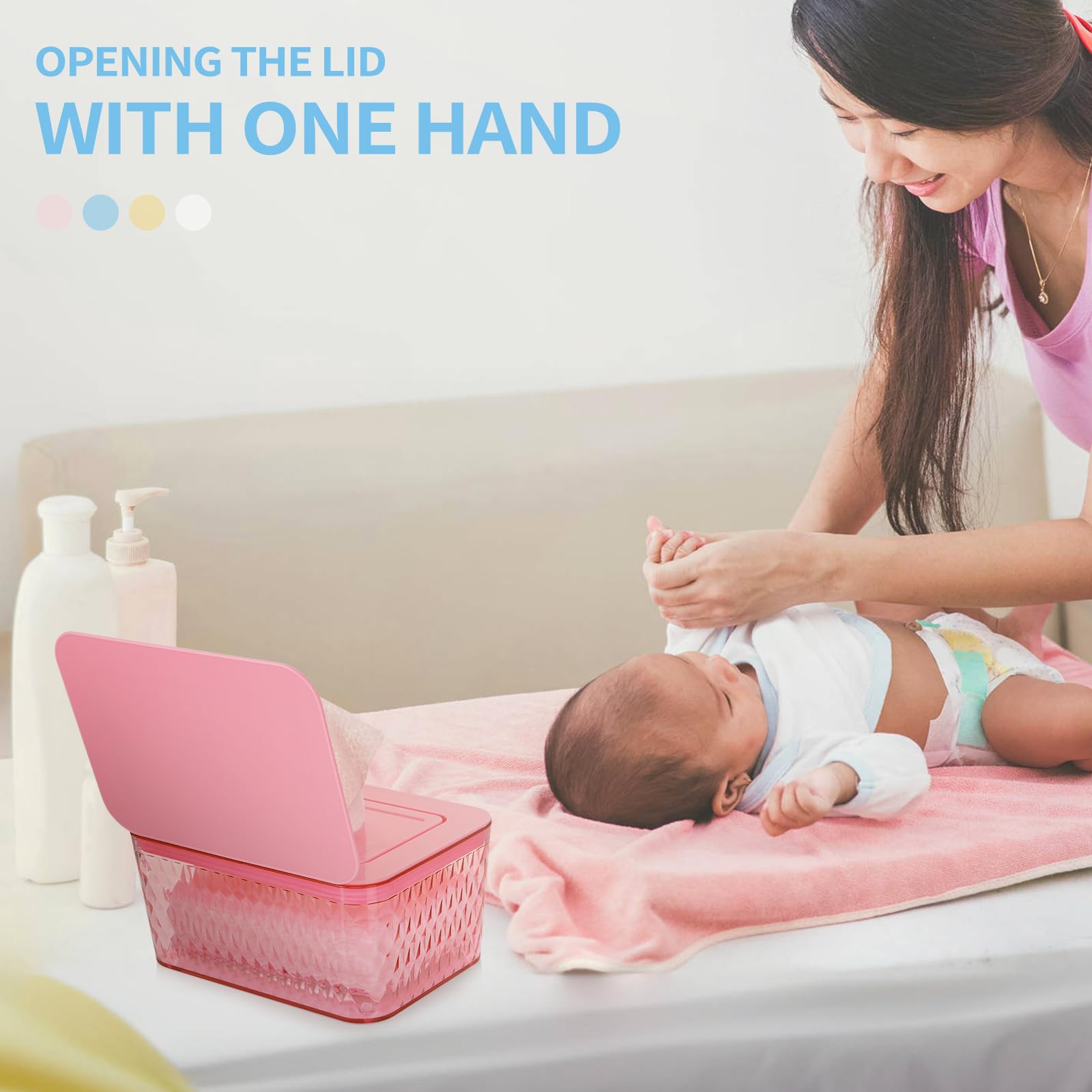 Lot de 2 distributeurs de lingettes à une main, rose | Récipient à lingettes étanche pour salle de bain, antidérapant, garde les lingettes fraîches