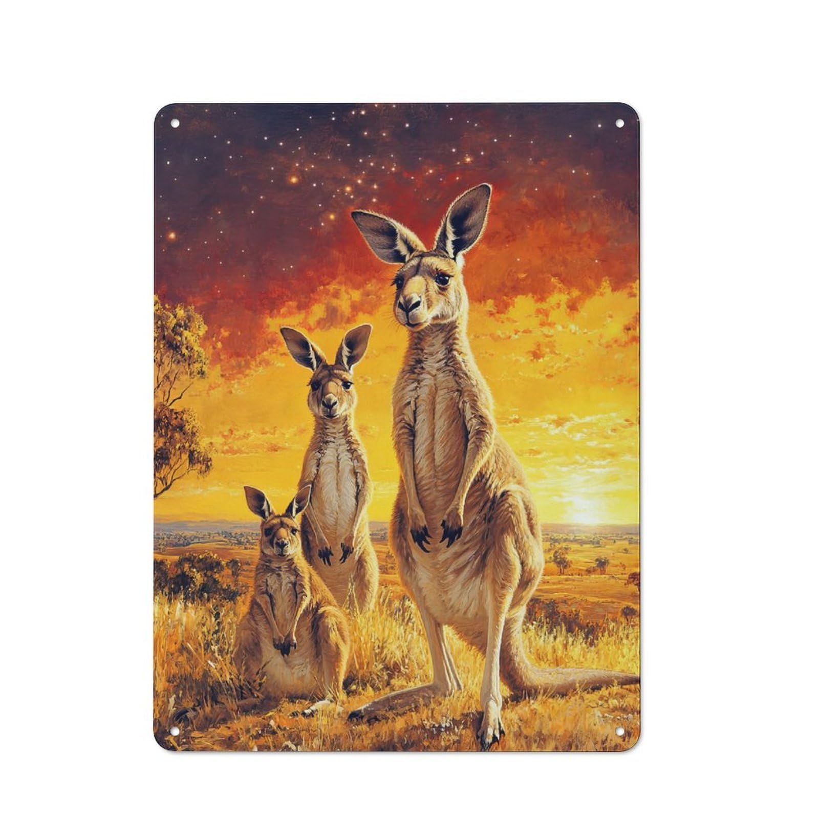 Junmoney Kangaroo Family Sunset Tin Wall Plaque 40X30cm With For Pub Or Café, For Hospitality Wall Decor Collectors