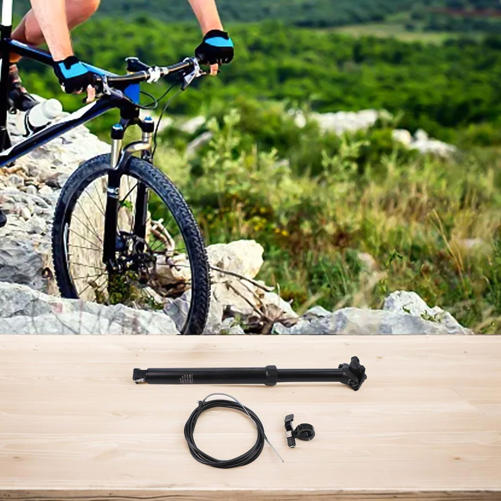 Tija de sillín telescópica de aleación de 30,9 mm con enrutamiento de cable interno para bicicleta de montaña, poste de control remoto ligero de 425 mm de longitud, color negro
