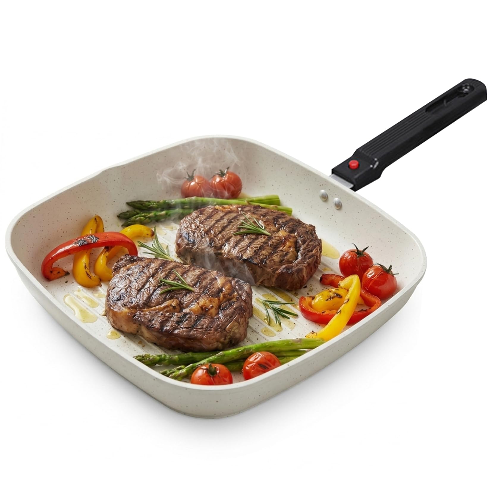 Monwssoe Griddle Pans, Square Griddle Pan, White Nonstick Frying Pan with Detachable Handle, Square Pans for Eggs, Tortillas and Crepes