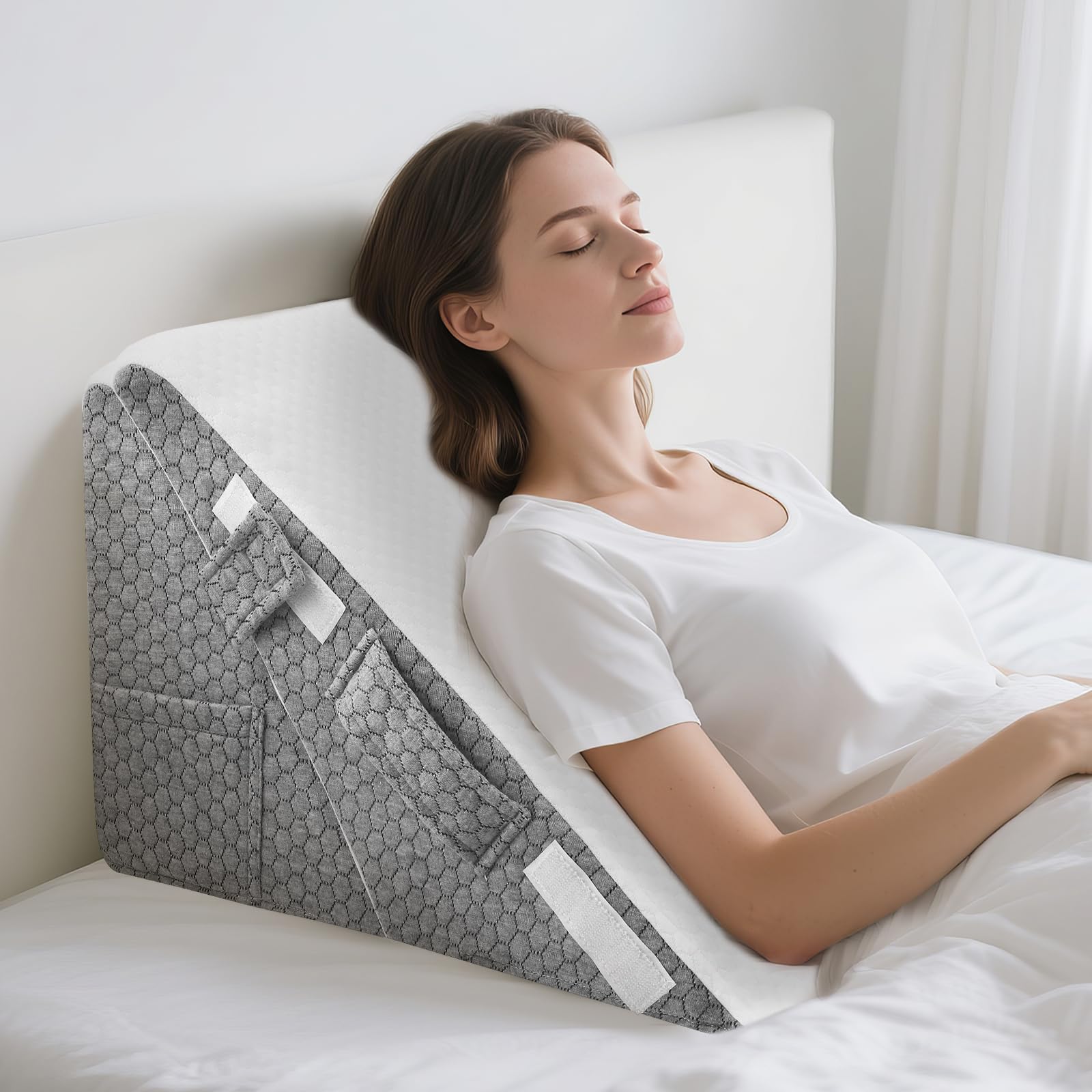 Bed Wedge Pillow, Memory Foam Incline Cushion, Adjustable Reading Cushions for Bed and Sofa, Sleeping Support Pillow for Acid Reflux, Gerds, Back Pain, Snoring 50 × 50 × 30 cm