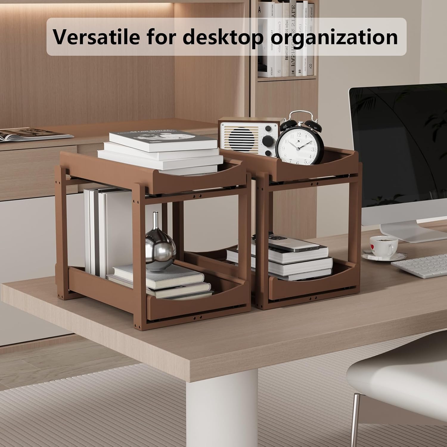 Bamboo Under Sink Organizer Adjustable Height 2 Tier Bathroom Organizer Pull Out Cabinet Storage Kitchen Heave Duty Wood Slide Ou Shelf for Kitchen Bathroom (Black, 2 Packs) (Brown, 2 Packs) - Image 3