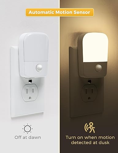 Miniatura 3 de L LOHAS LED Luz nocturna con sensor de movimiento enchufable 4 unidades, luz nocturna activada por movimiento, blanco suave 3000K, brillo ajustable
