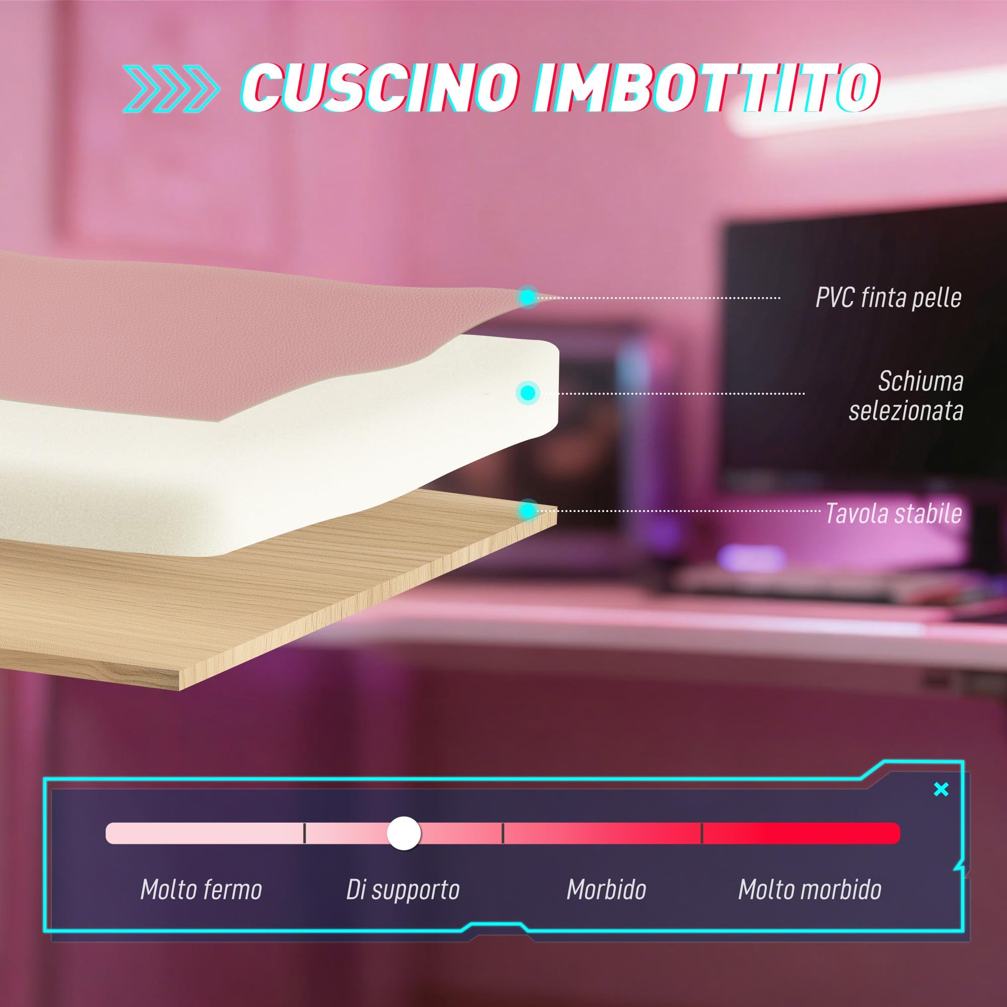 Vinsetto Sedia Gaming Ergonomica con Orecchie da Gatto, Poltrona Gaming Ufficio Reclinabile in Finta Pelle con Poggiapiedi, Poggiatesta e Altezza Regolabile, Supporto Lombare e Cervicale, Rosa