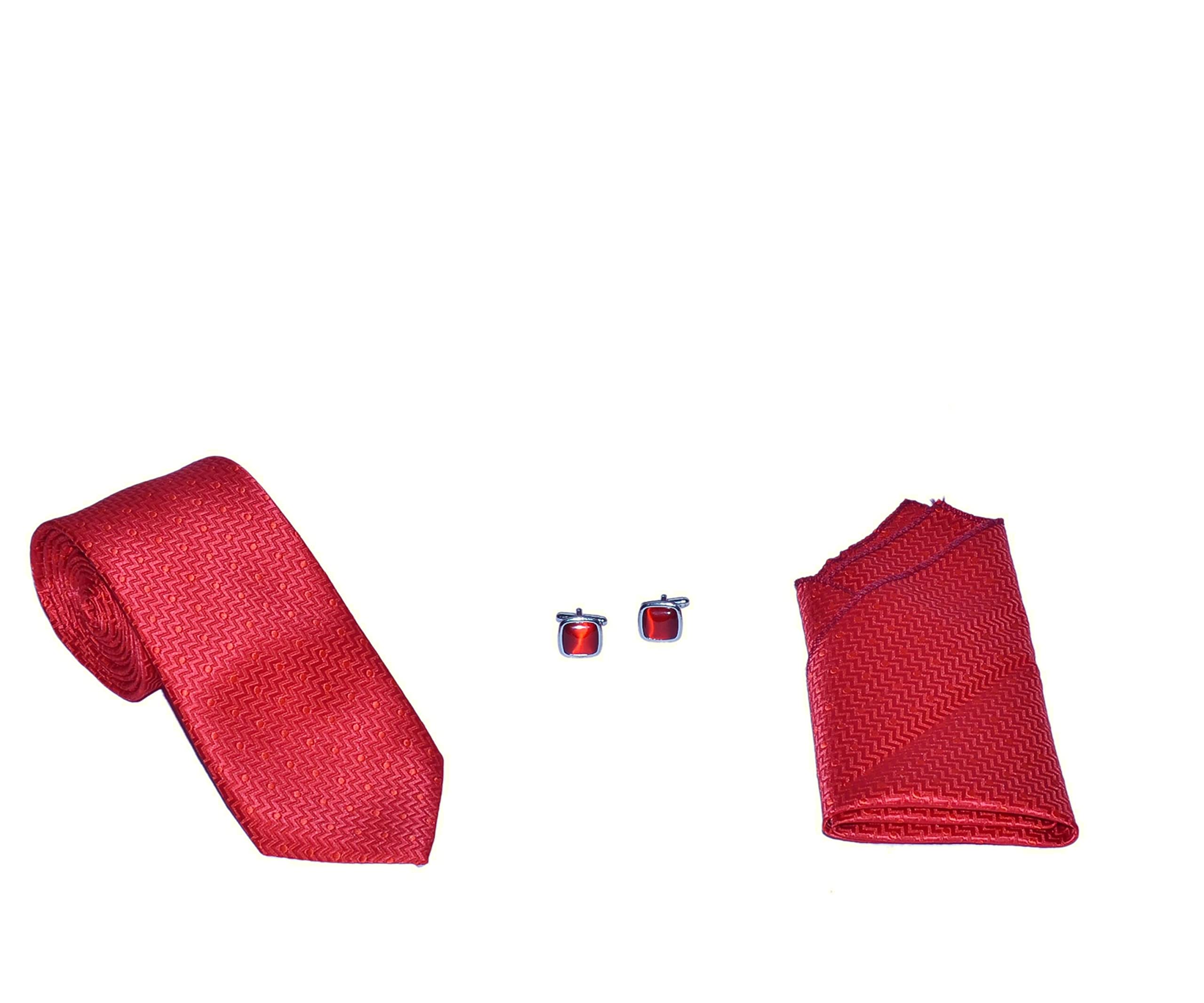 FASHIONNATIONMen's Tie Combo with Cufflinks and Pocket Square (Red)