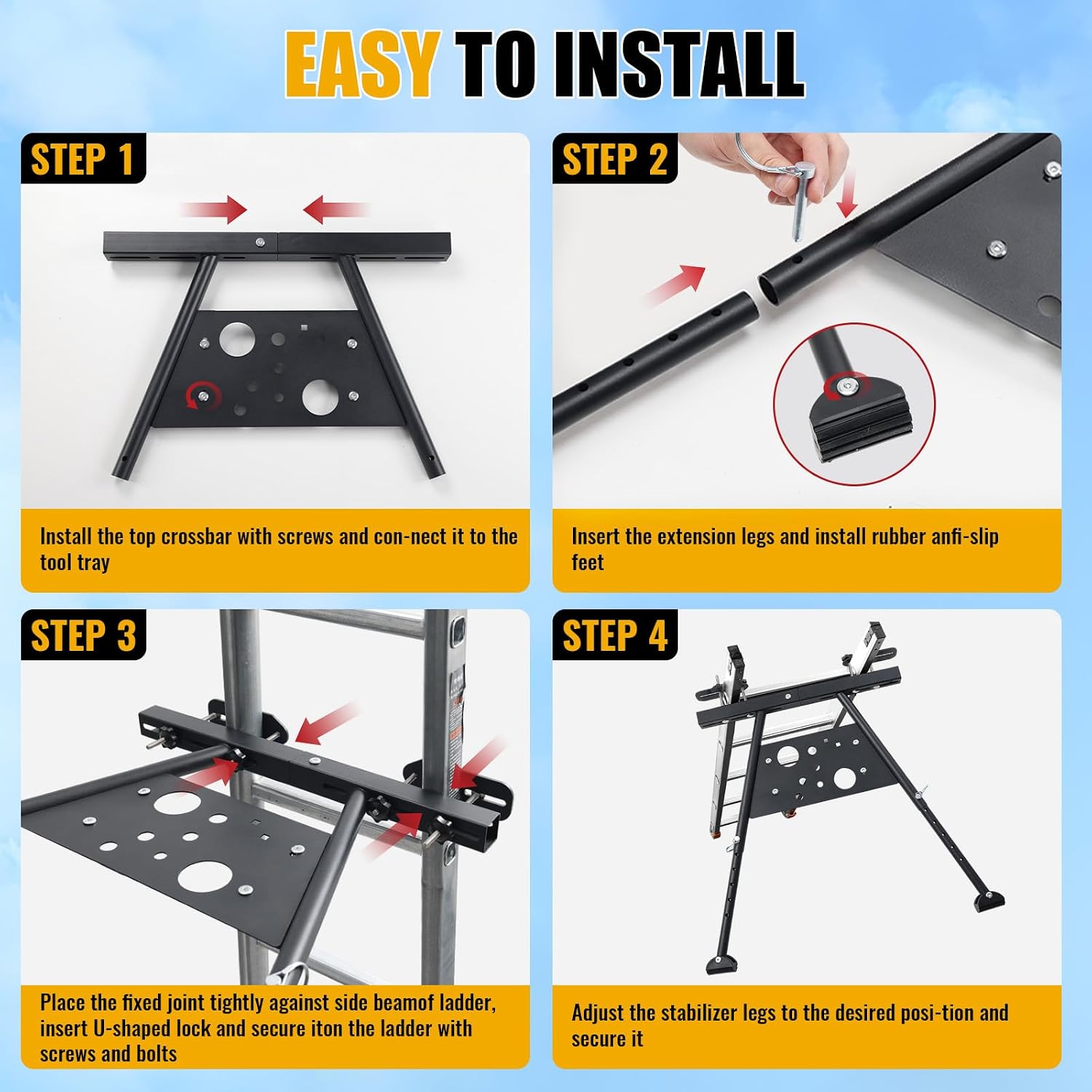 Ladder Stabilizer, Safe and Reliable Ladder Standoff for Roof & Gutters, Non-Slip Rubber Base Pad, Adjustable Length 22-29.5 Inch Ladder Stabilizer, Aviation-Grade Material, 300 lbs Weight Capacity
