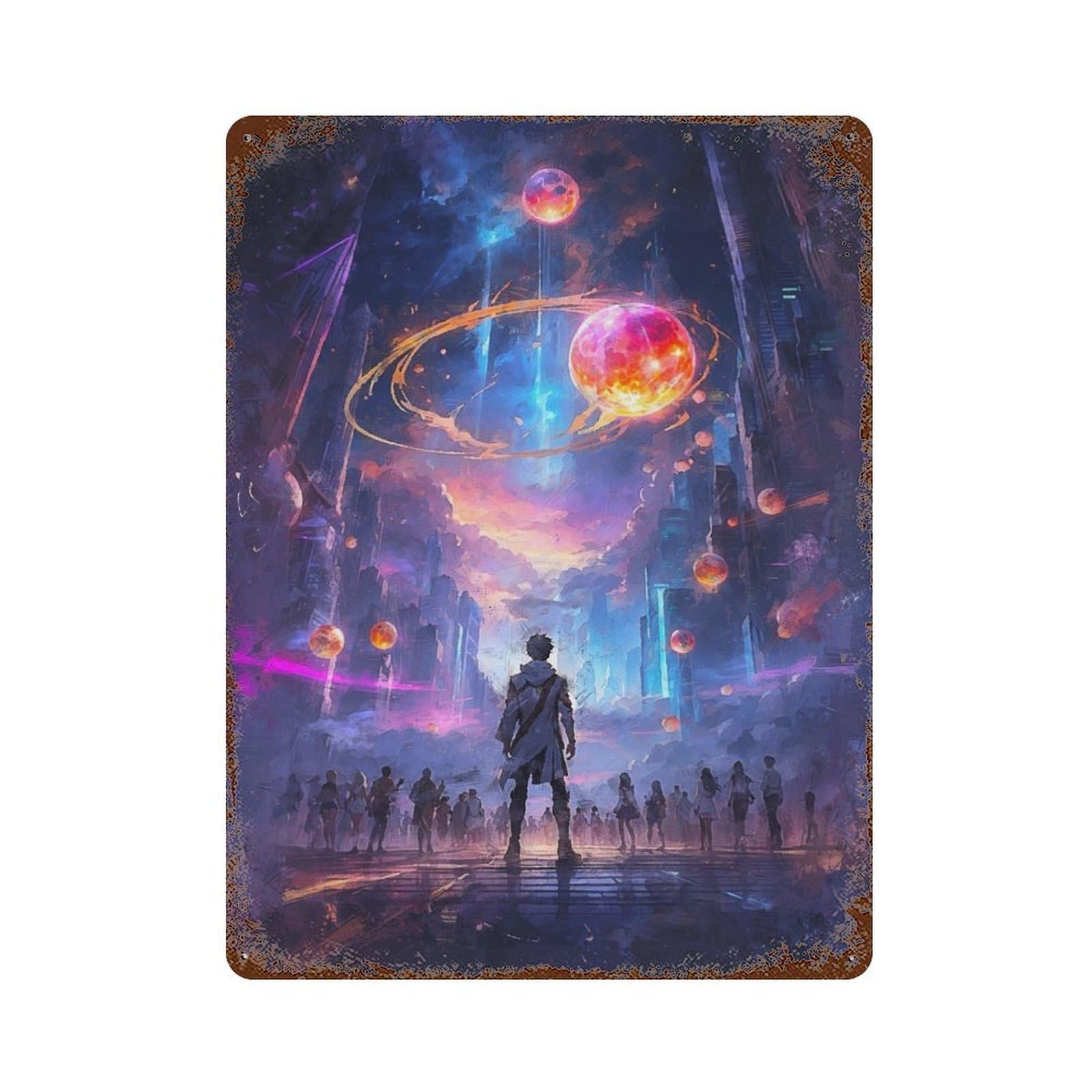 Decorative Tin Sign Magical World 15.7"x11.8", Novelty Wall Decor for Shed, Workshop And Garage Wall Decor