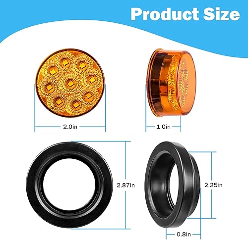 Miniatura 4 de 5 luces LED marcadoras de 2 pulgadas, luces laterales de remolque ámbar, 9 diodos con reflectores para camiones de remolque, sello impermeable, 12 V