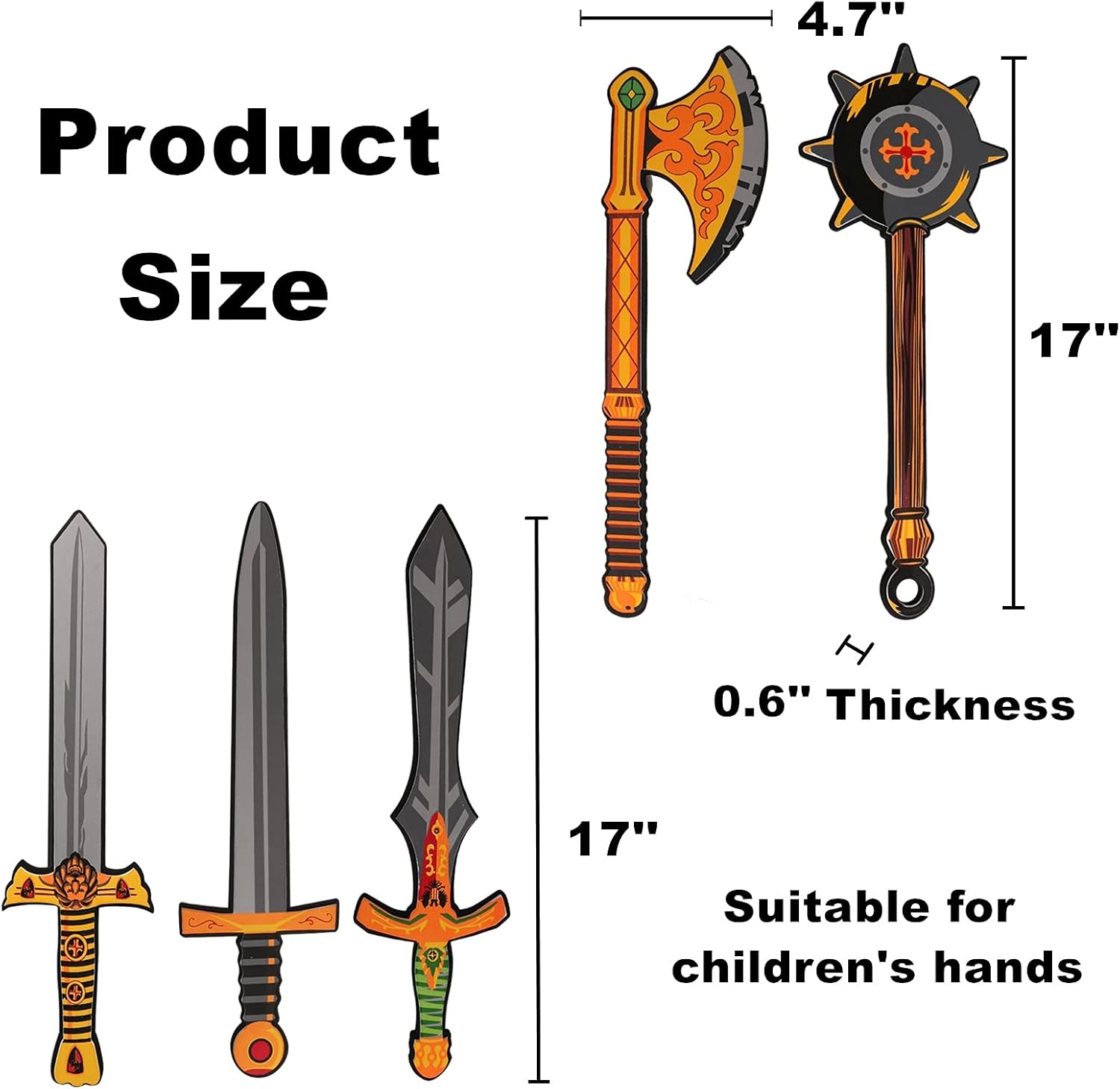 OUFOTAT 5 Pcs Toy Swords Set for Kids - Foam Sword Axe Hammer Ninja Weapons Toys - Pretend Play Medieval Warrior Knight Costume Accessories Golden Foam Swords for Boys Girls Toddlers Gift: Toys & Games
