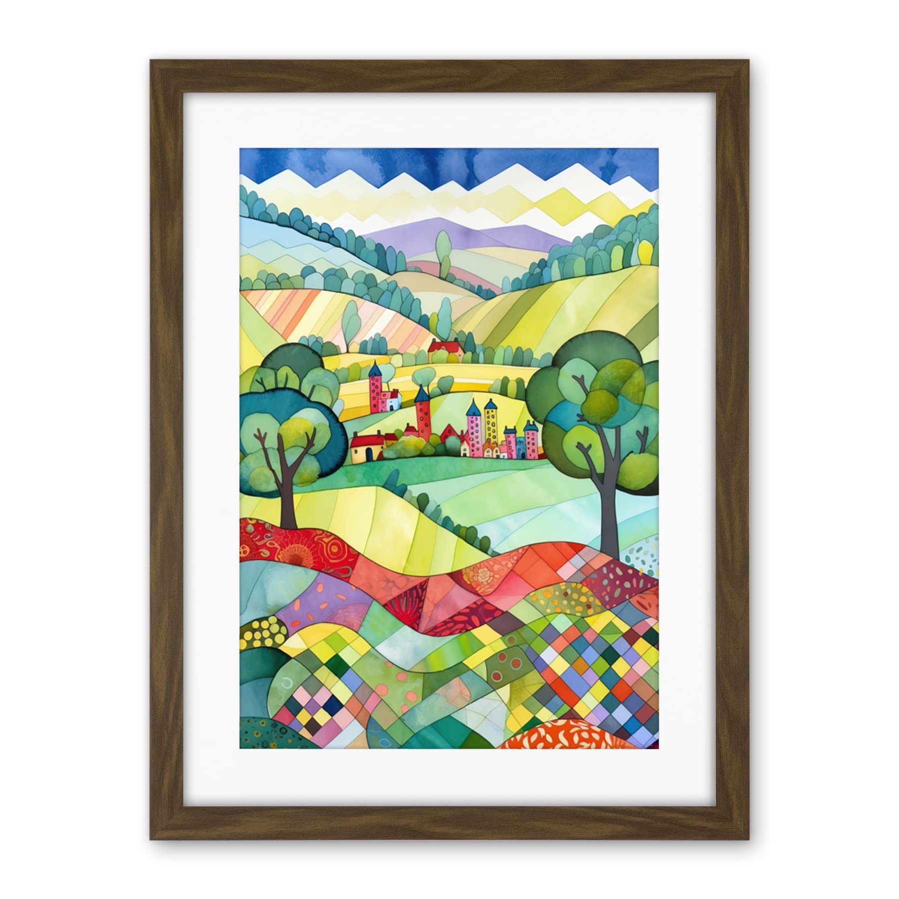 Artery8 English Countryside Rural Landscape Folk Art Watercolour Painting Artwork Framed Wall Art Print 18X24 Inch