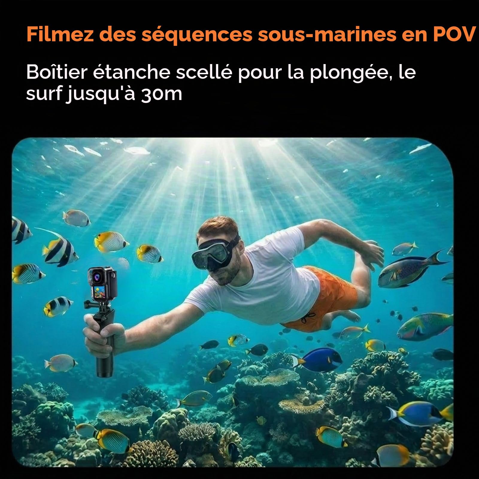 Caméra Sport 5K 64MP, Mini Caméra d’Action Magnétique 66g, Double Écran 1,3", Caméra Vlog POV pour Vélo & Voyage, Stabilisation 1080P, Étanche 30M avec Boîtier, Carte 64Go