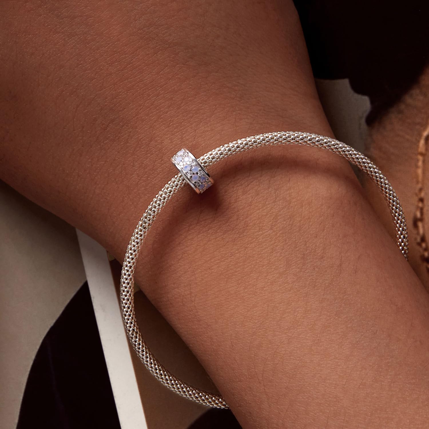 Dije espaciador de plata de ley 925 con circonita cúbica transparente para pulseras de dijes