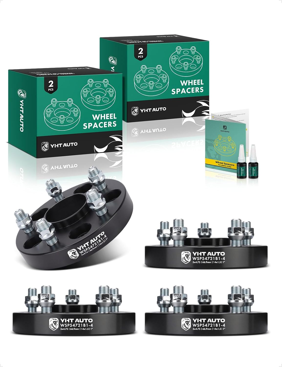 YHTAUTO 5x4.75 Inch Hub Centric Wheel Spacers 1 Inch Compatible with Chevrolet, GMC, Buick, Cadillac, Saab, Pontiac Models Tire Spacers w/ M14x1.5 Studs 66.9 mm Hub Bore 5 Lug 4PCS Black