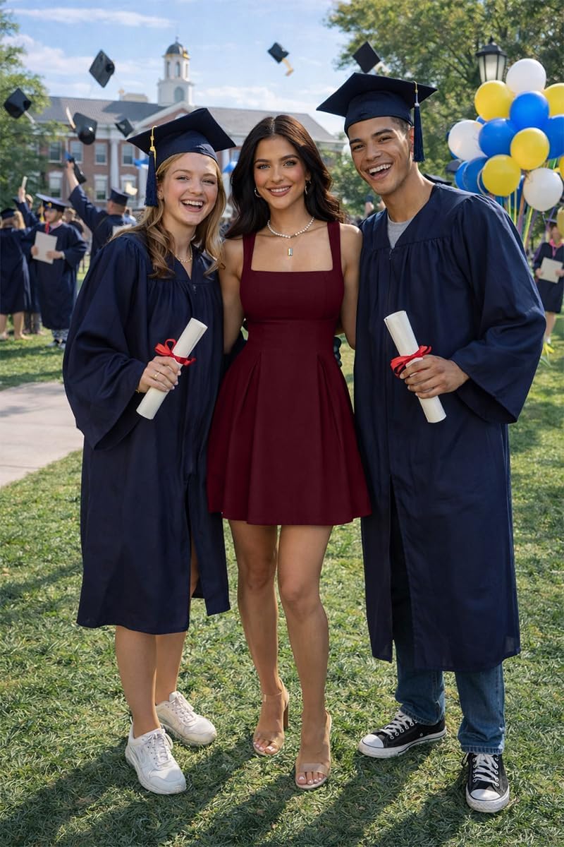 YMDUCH Women's Sexy Sleeveless Square Neck Adjustable Straps Bow Tie A-line Mini Party Club Dress - Image 5