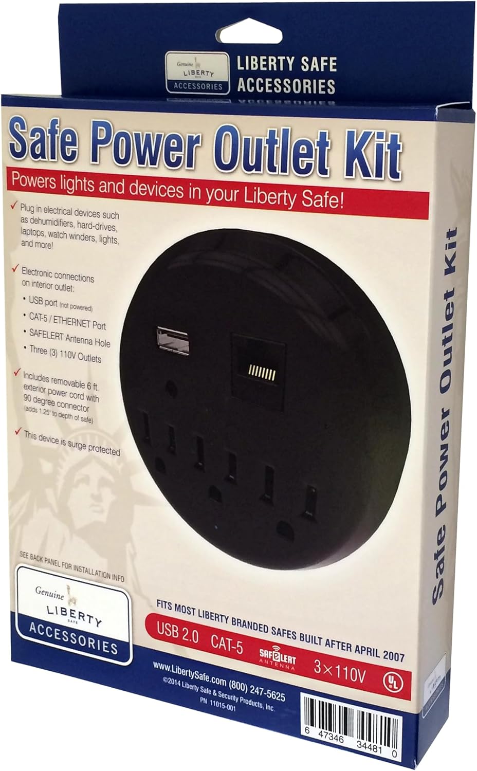 Liberty Safe Black Safe Power Outlet Kit - Gun Safe Accessory - USB Port - Ethernet Port - For Home and Gun Safe