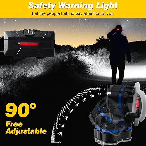 Miniatura 3 de Linterna frontal recargable, 18000 lúmenes, lámpara de cabeza brillante de 8 LED, 16 modos de luz ajustable con sensor de movimiento con luz roja,