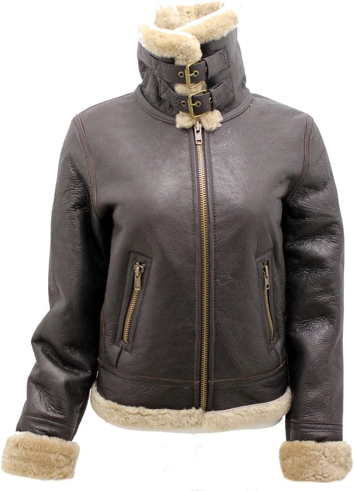 Women's Brown B3 WW2 Ginger Real Thick Sheepskin Leather Flying Jacket
