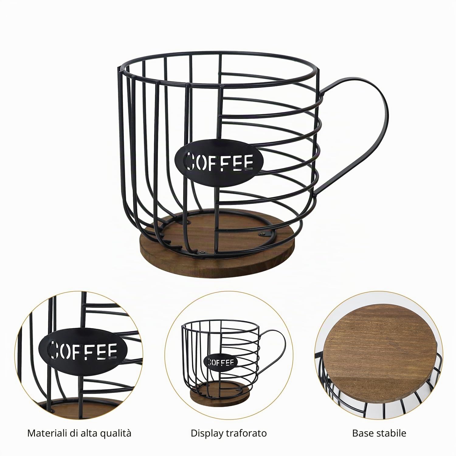 Porta Capsule Caffè, Porta Cialde Caffè, Cialde Espresso, Contenitore K per Banchetti, Accessori per Bar, Bancone, Casa, Ufficio, Nero