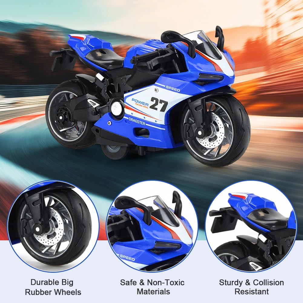 FCXVXCL Motorbike Toys Highly Simulation Motorbike Model Motorcycles Toy for Kids Motorcycle Alloy Collection Hobby Gift Racing Model Decoration Friction Powered Vehicle Blue - Image 4