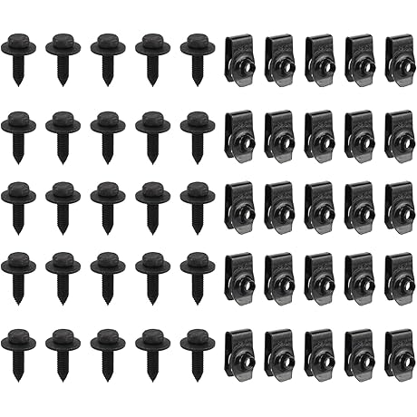 50 Pieces 1/4 Body Bolts and U-Nut Clips, Fender Bolts, Engine Under...