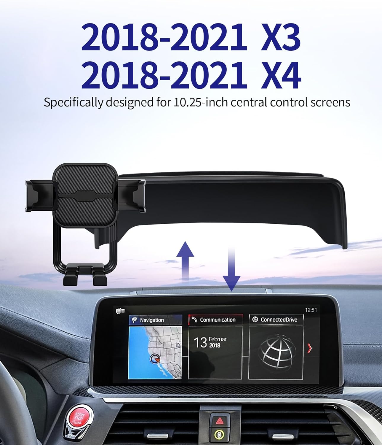 Car Phone Holder for 2018-2021 BMW X3 / 2019-2021 BMW X4, 360° Rotation, 10.25/10.3 inch Screen Fixed Clip, Auto Accessories Navigation Bracket, Interior Decoration Mobile Phone Mount