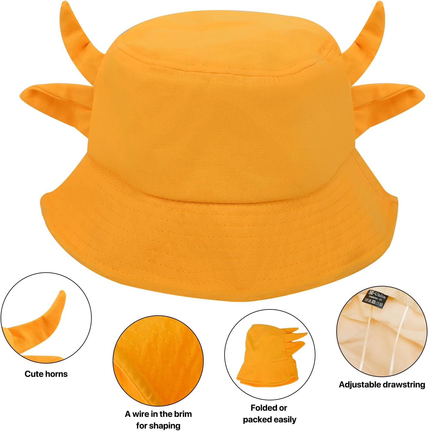 Yellow Bucket Hat Cow Horn Ears Design Sun Hat Large Unisex image 4