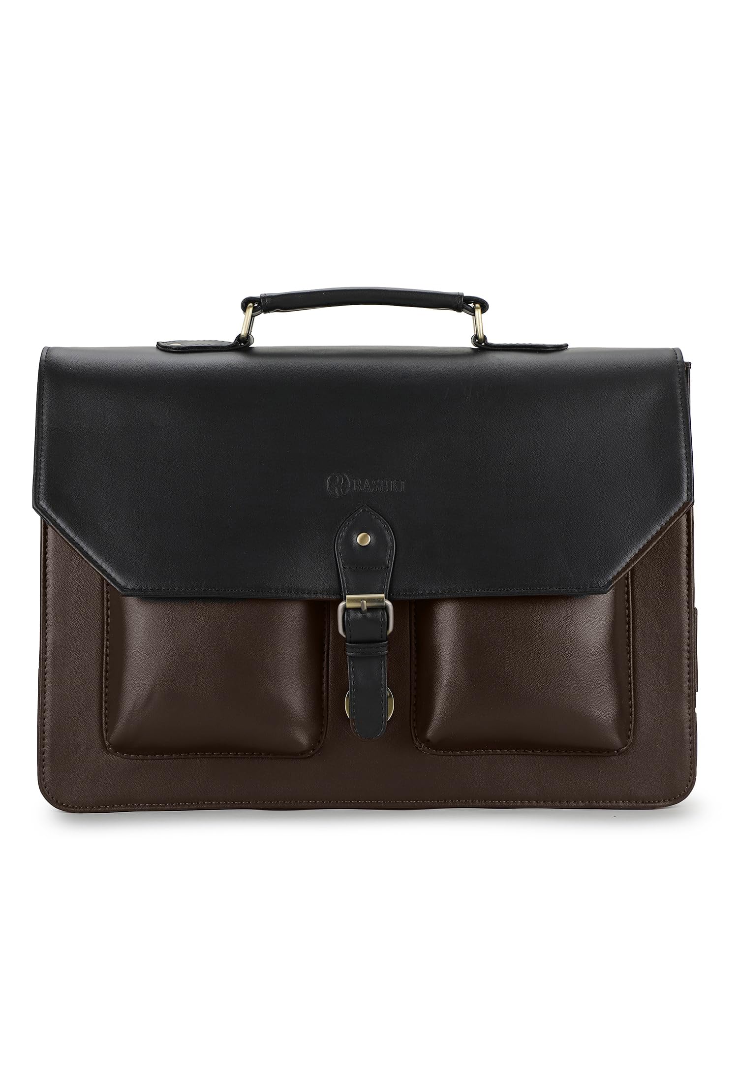 RASHKI TASCA - Office Bag | Work Breifcase| 15.6" Laptop Compartment | Detachable and adjustable Shoulder Strap | Professional Bag (BLACK & BROWN) (B0B5V6PT3T) Amazon Price History, Amazon Price Tracker