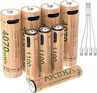 AKTTKA Piles AA & AAA Rechargeables Lithium 1.5V, 4X 4070mWh AA & 4X 1100mWh AAA Batterie Rechargeables avec USB C Câble, 2H de Charge Rapid