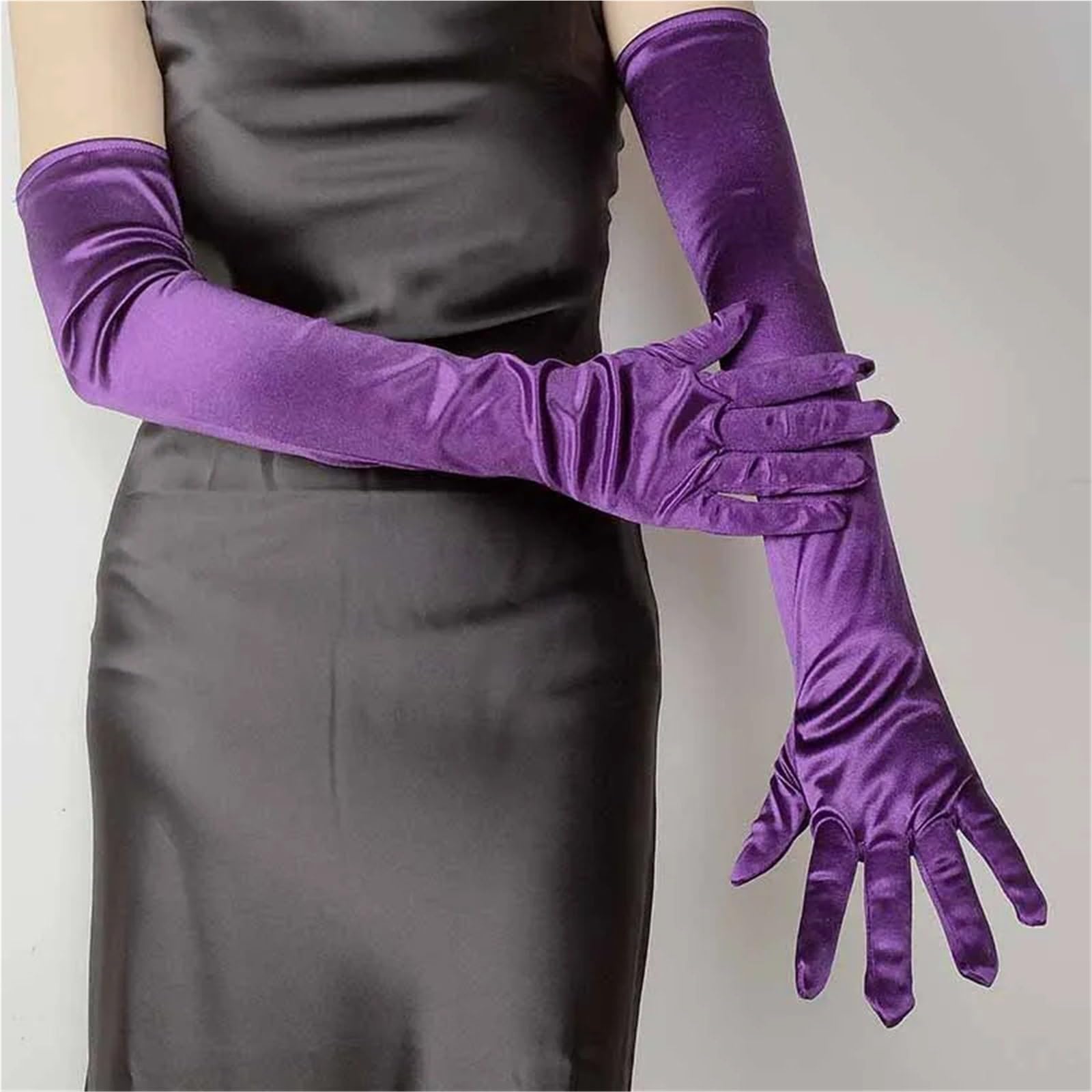 2 paia di guanti da donna for abito sposa con dita intere, trucco elastici in raso lungo 55 cm Per Feste E Balli
