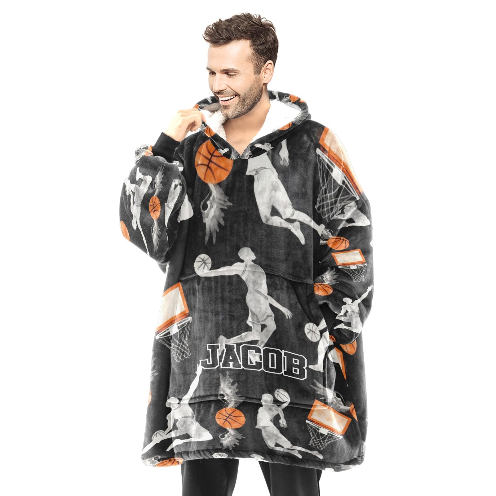 NZOOHY Sherpa Blanket Hoodie Basketball Sport Pattern Wearable