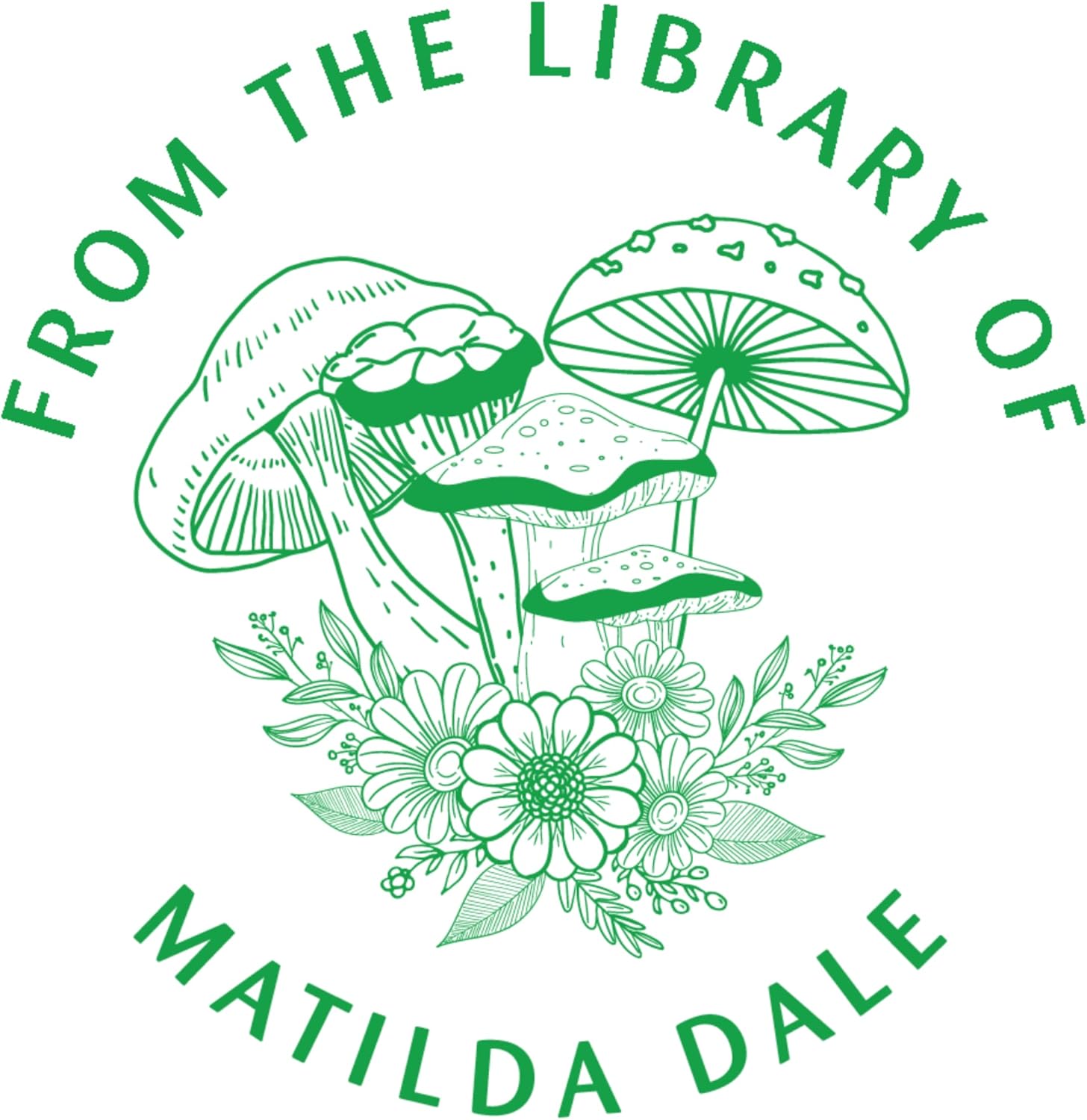 from The Library of | Ex Libris | Floral Mushroom Book Stamp | This Book Belongs to Personalized Library Stamp | Custom Library Stamp | Monogram Rubber Self-Inking Wood Handle Stamp (Purple Ink)