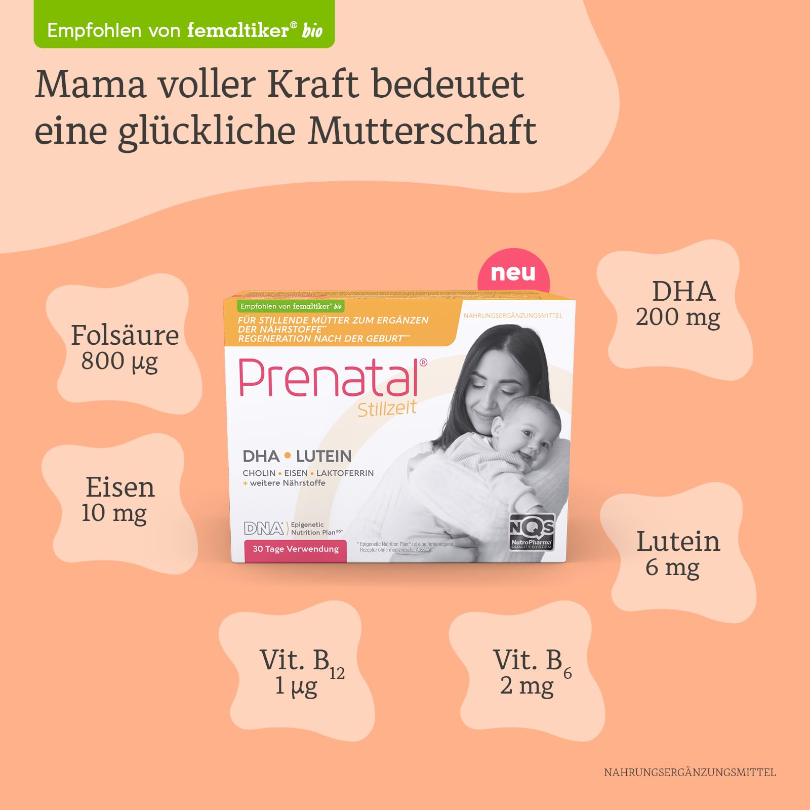 Nahrungsergänzungsmittel für Stillende Mütter | DHA Lutein Cholin Laktoferin Eisen und Vitaminen | Stillzeit